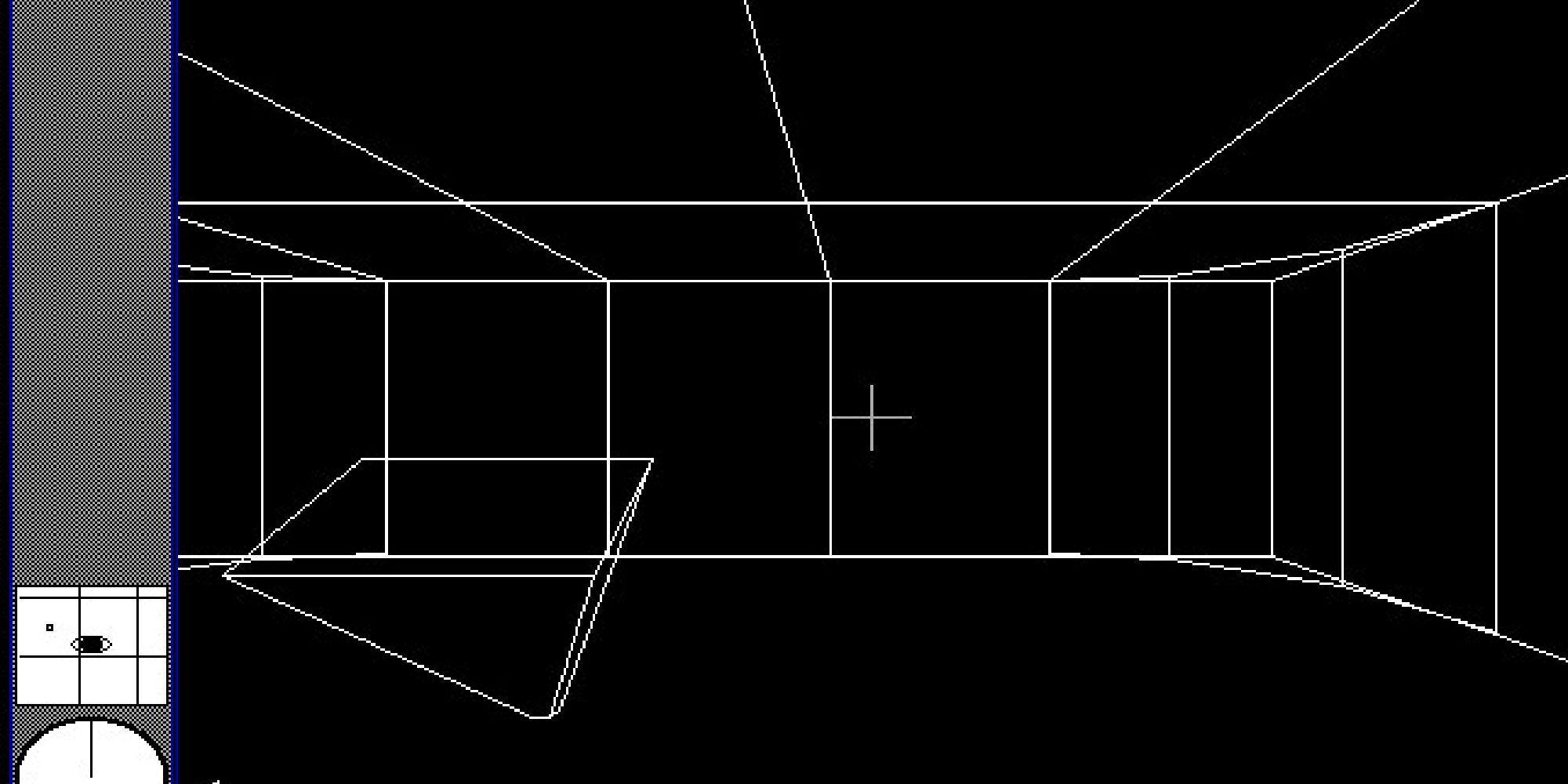 The basic black and colours line graphics of The Colony, played from a first person perspective.