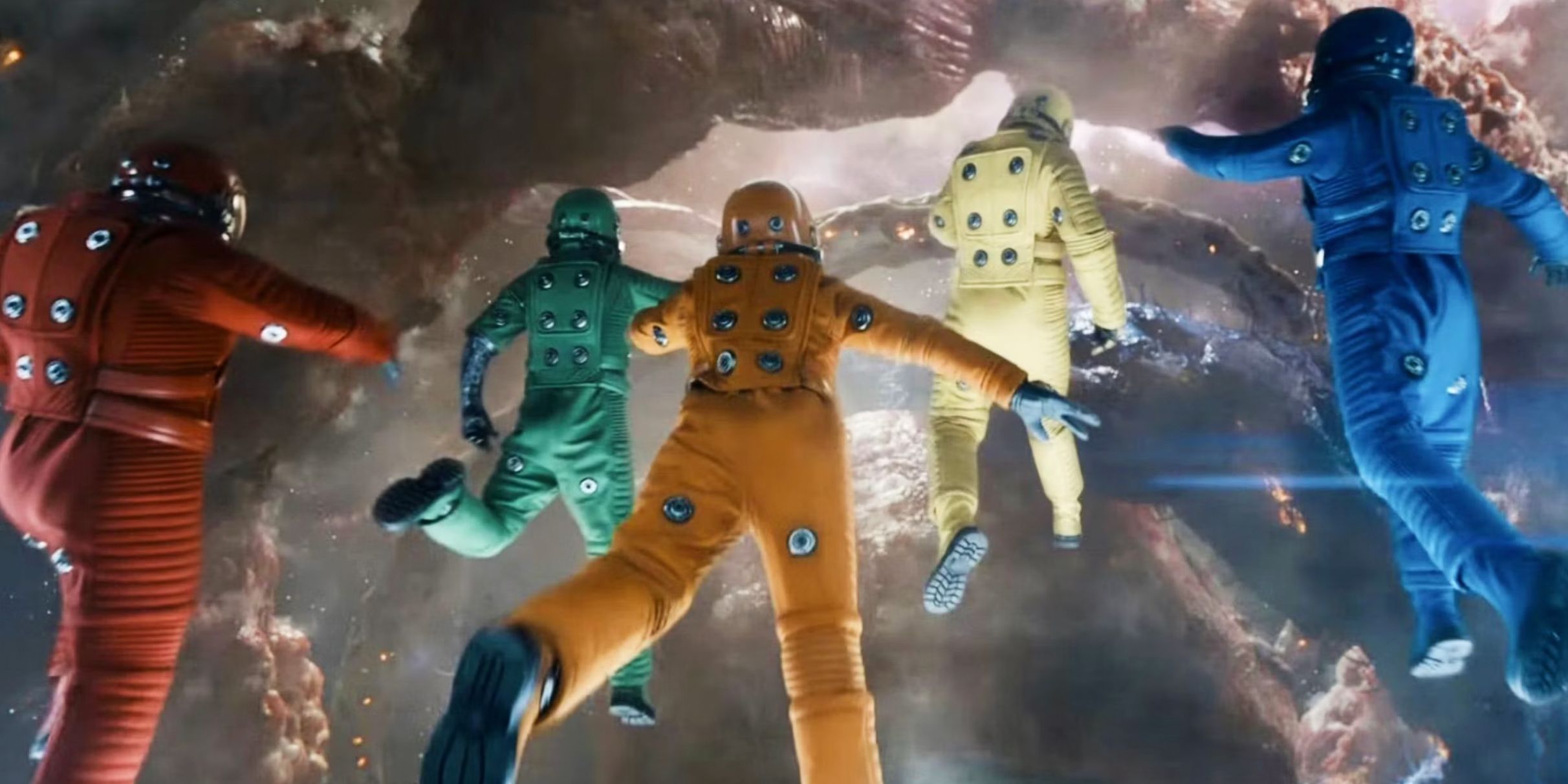 The Guardians in colorful spacesuits in Guardians of the Galaxy Vol 3