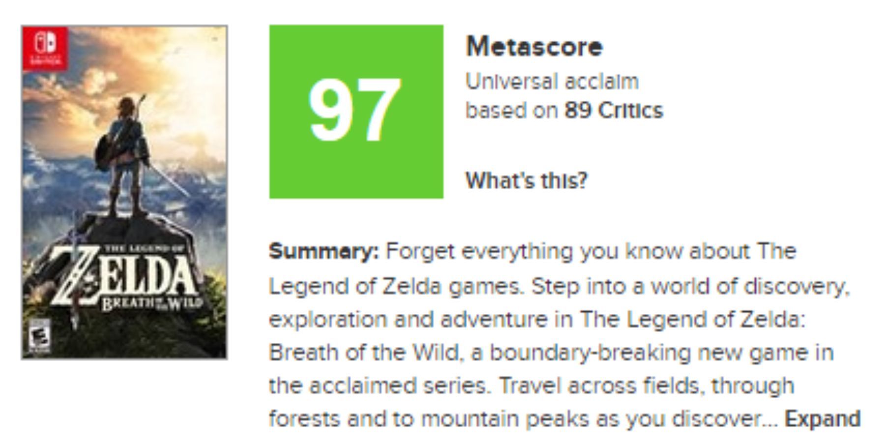 The Legend of Zelda: Breath of the Wild Metacritic