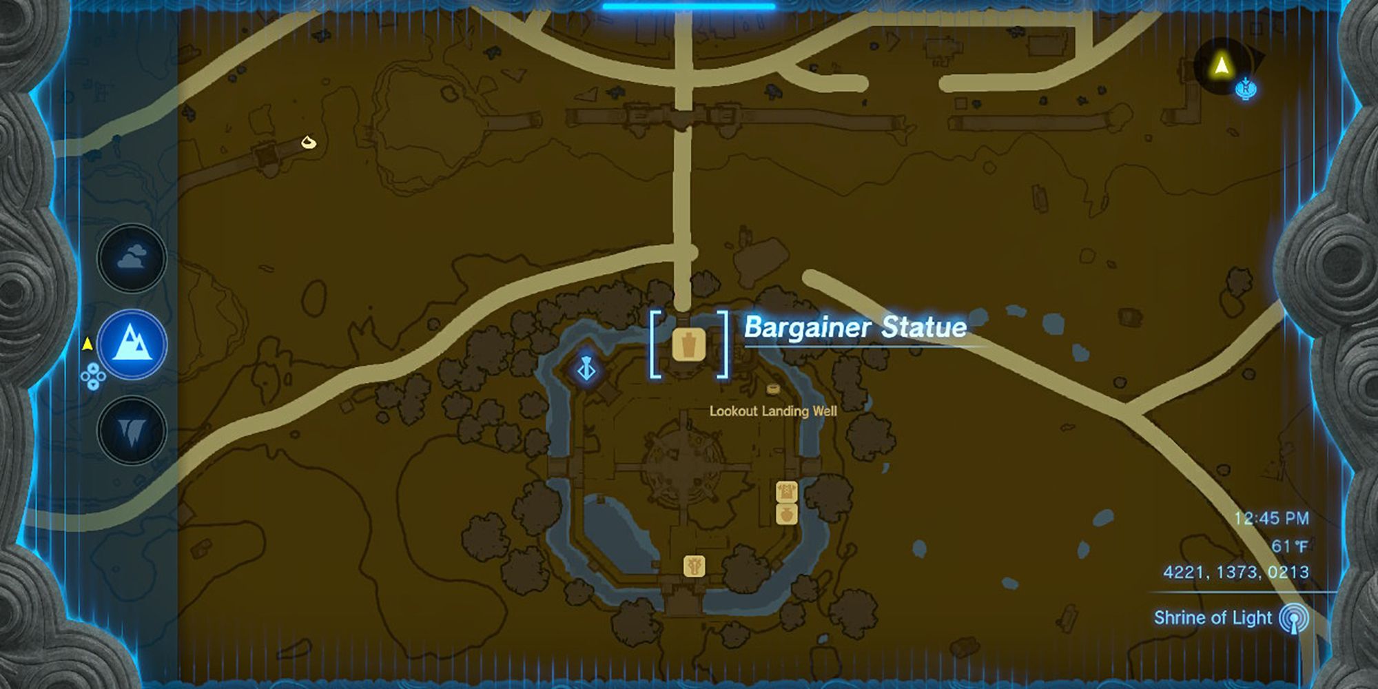 The Legend of Zelda Tears Of The Kingdom - First Bargainer statue on the map at Lookout Landing