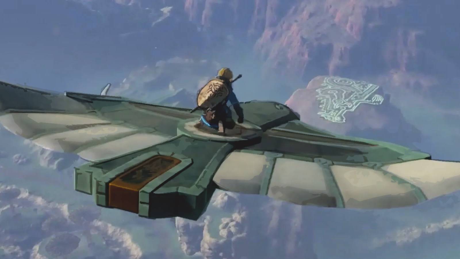 The Legend of Zelda Tears of the Kingdom Link flying on stone bird
