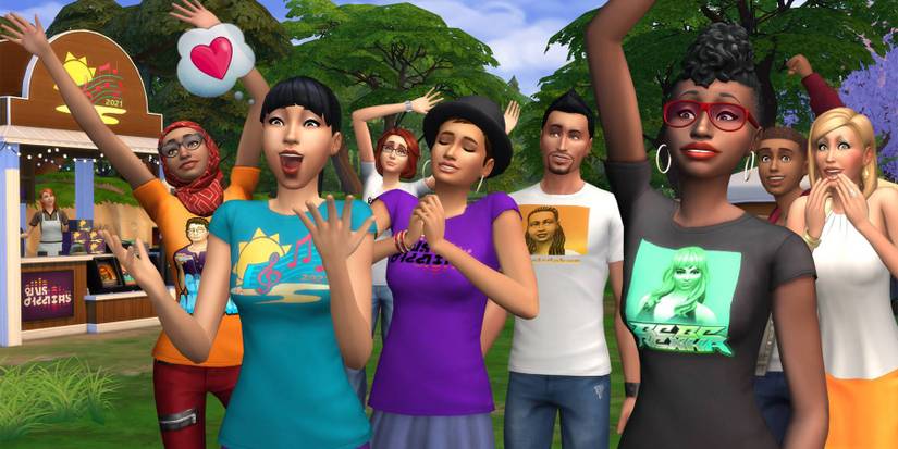 A crowd of cheering Sims in The Sims 4