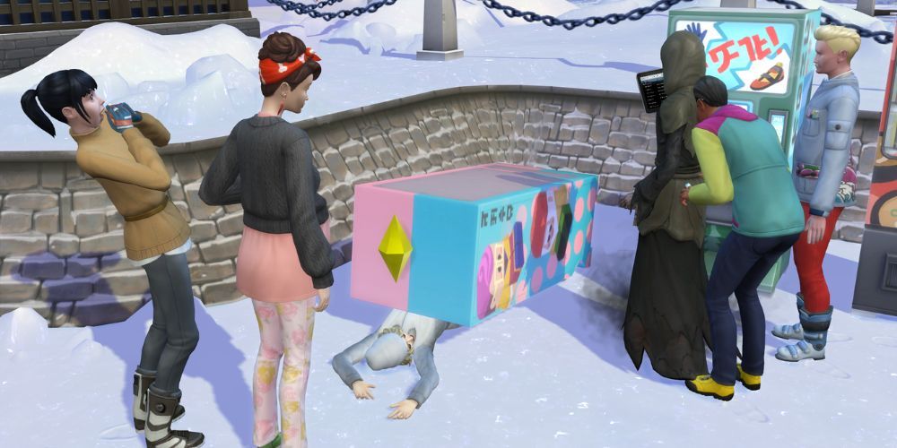 the sims 4 sim being crushed by a vending machine