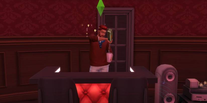 the sims 4 sim making drinks at a bar