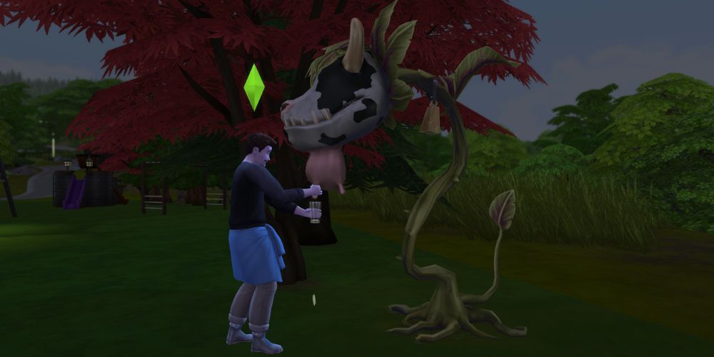 the sims 4 sim milking a cowplant