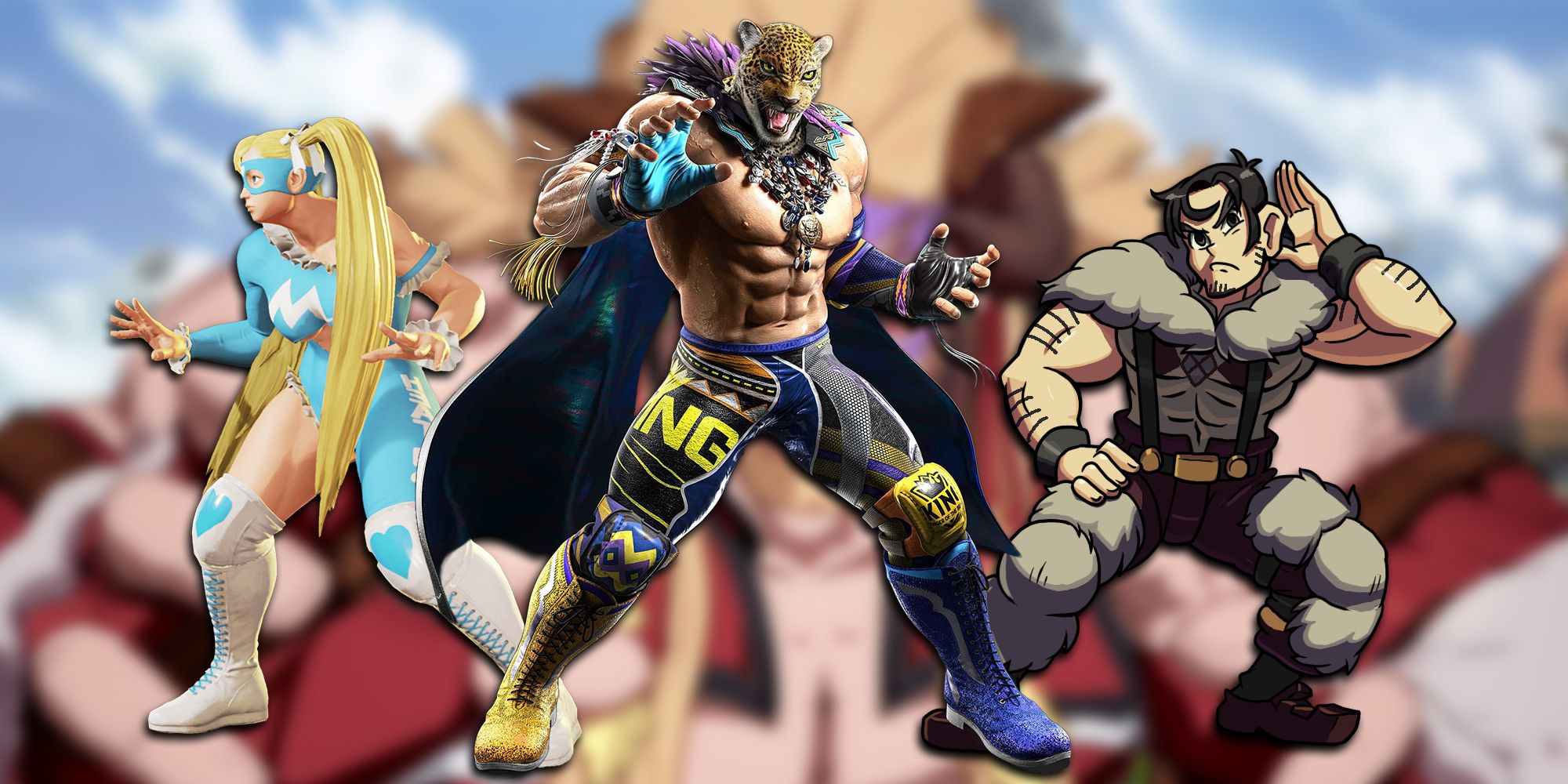 Three iconic wrestler and or performer type characters in fighting games especially