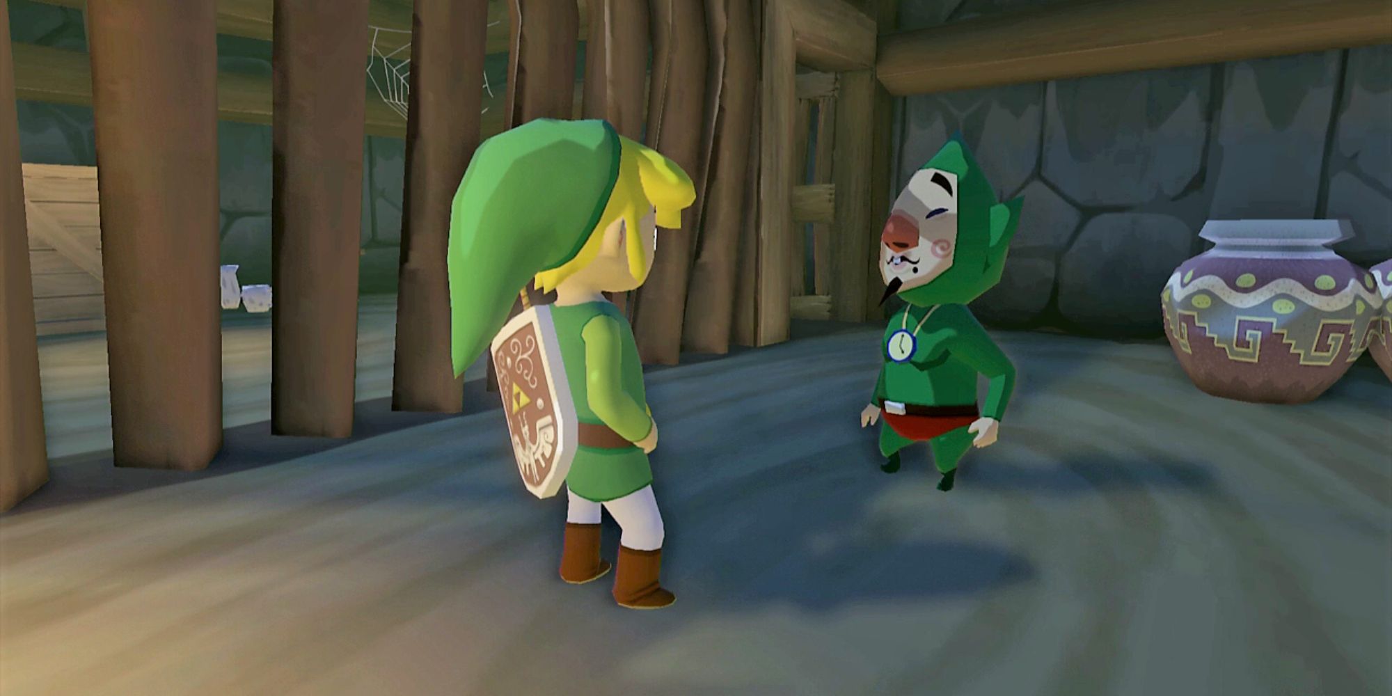 Link talking to Tingle in The Wind Waker