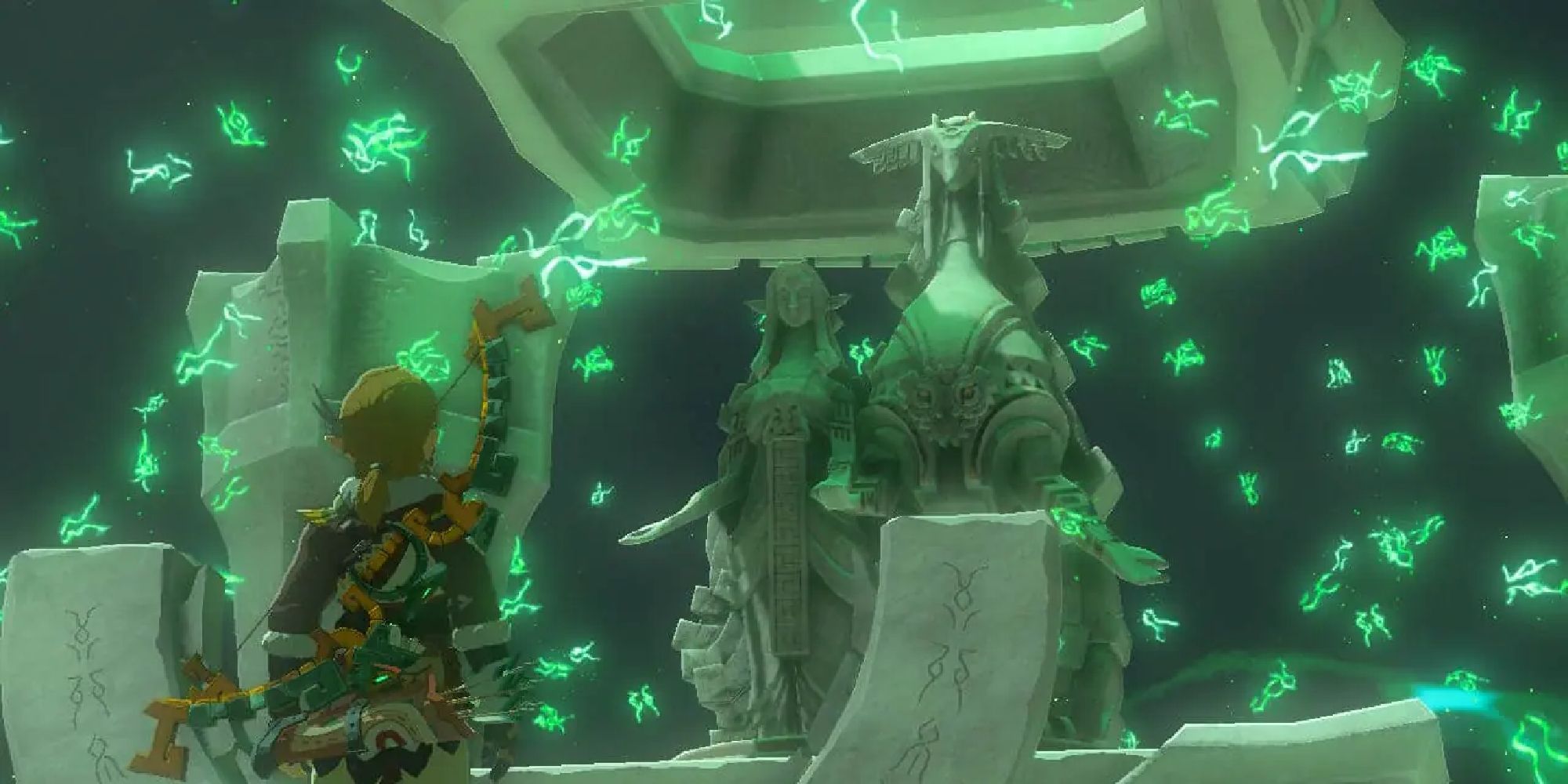 Link having reached the end of the Shrine, ready to receive the Shrine's blessing.