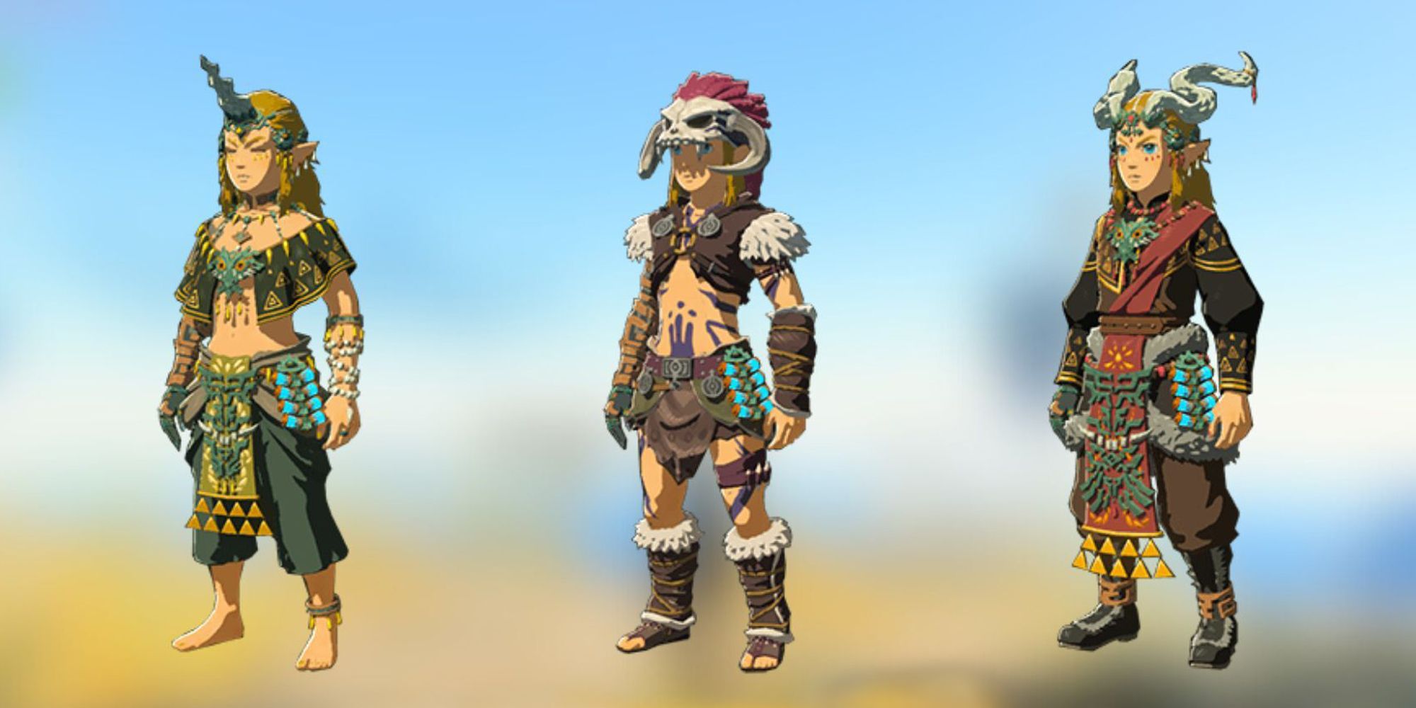Three of the armor sets from Zelda: Tears of the Kingdom