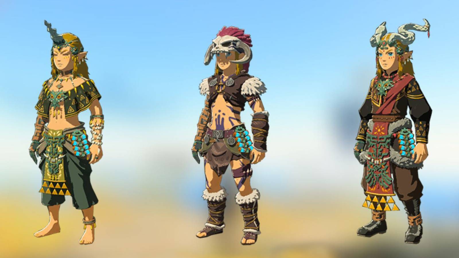 Three of the armor sets from Zelda: Tears of the Kingdom