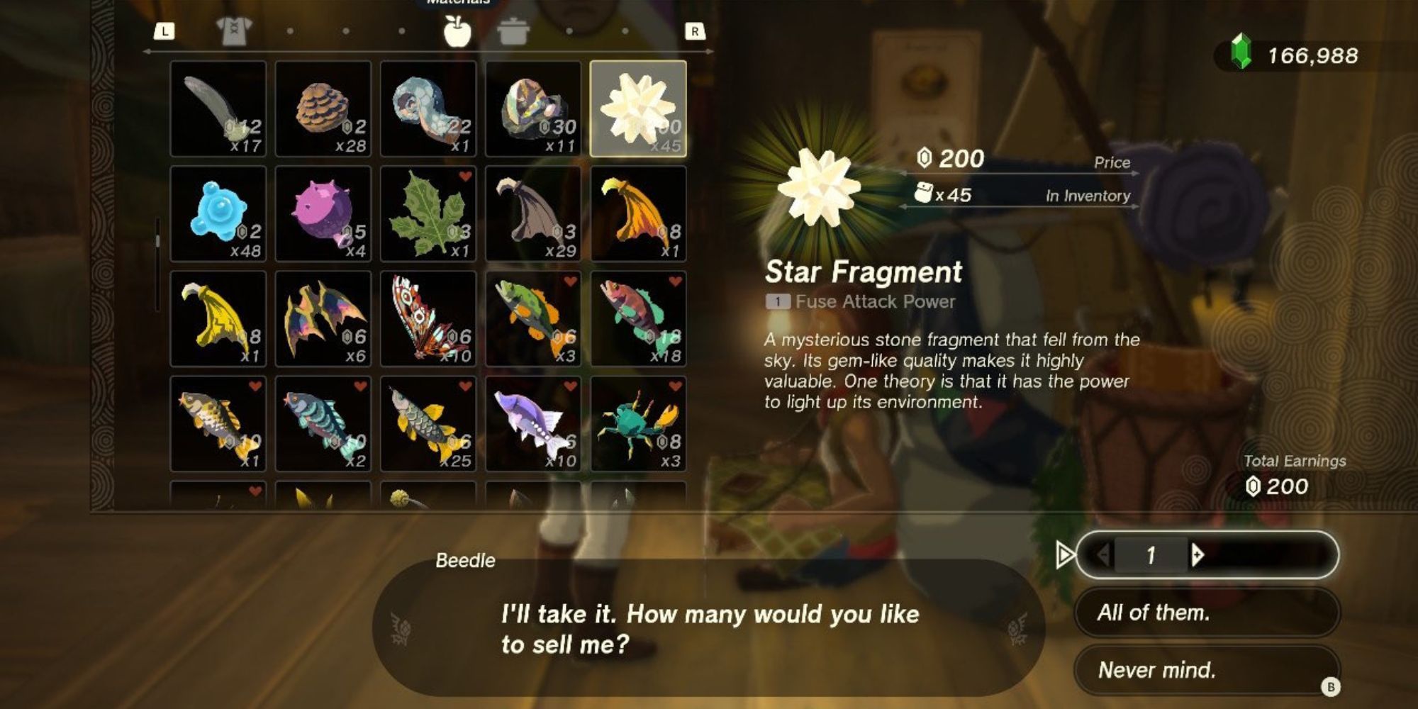 totk tears of the kingdom star fragment selling