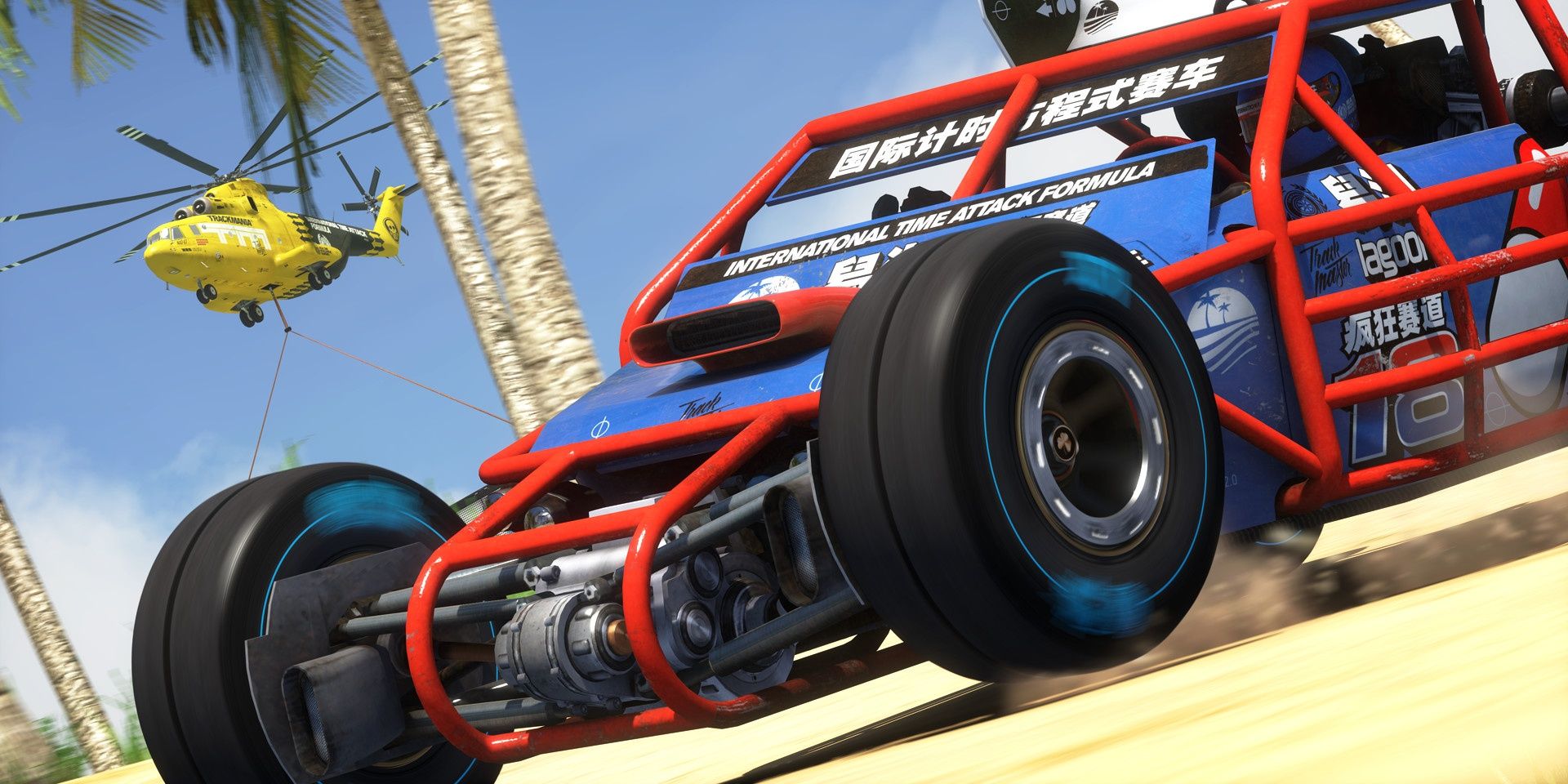 A race car with an iron frame in Trackmania Turbo