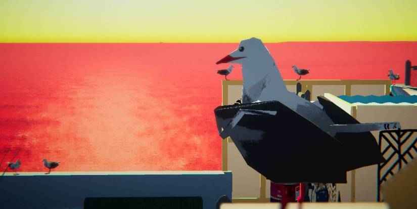 Multiple birds sitting on structures in Umurangi Generation