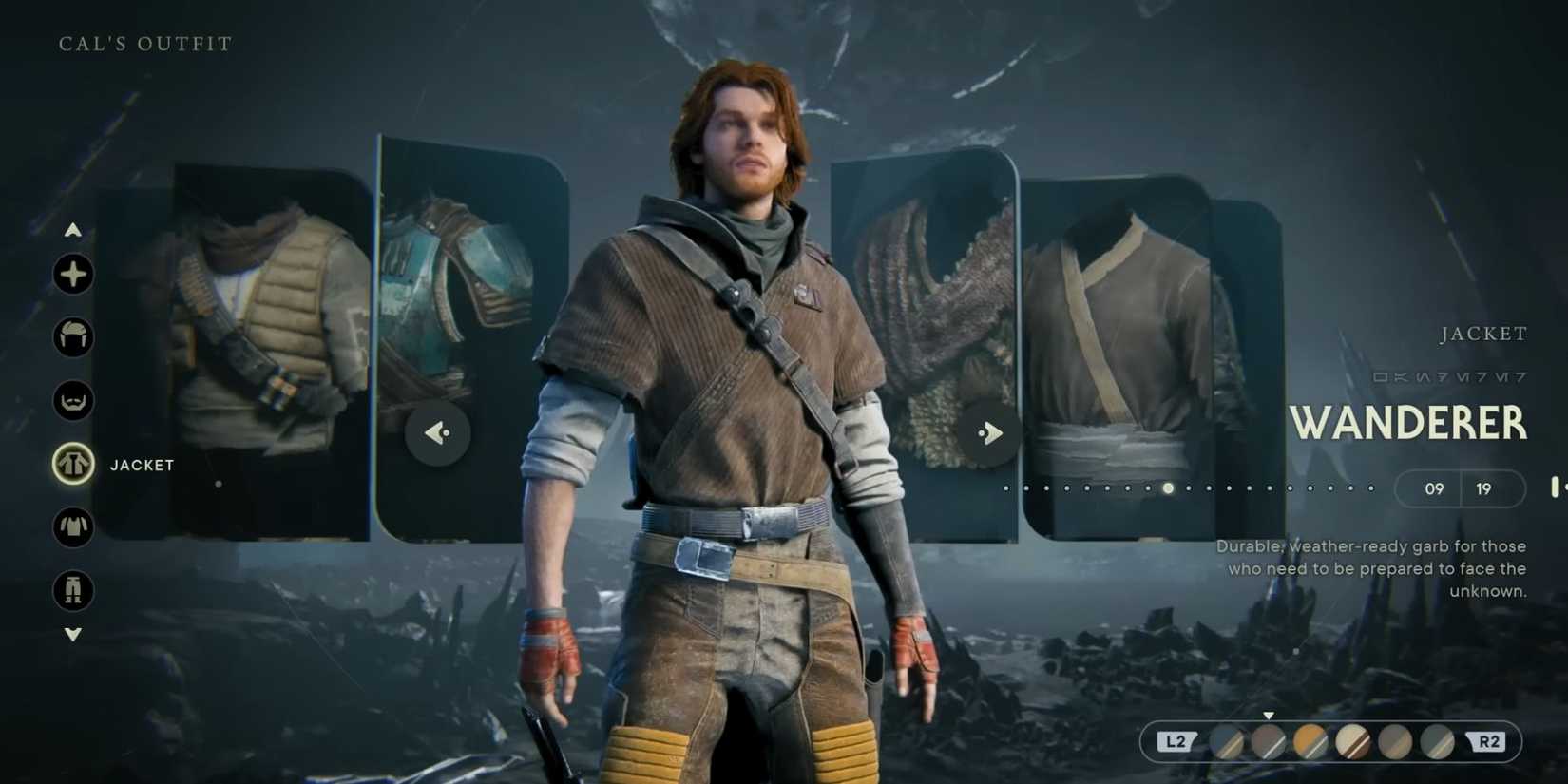 image showing the wanderer outfit in star wars jedi survivor. 