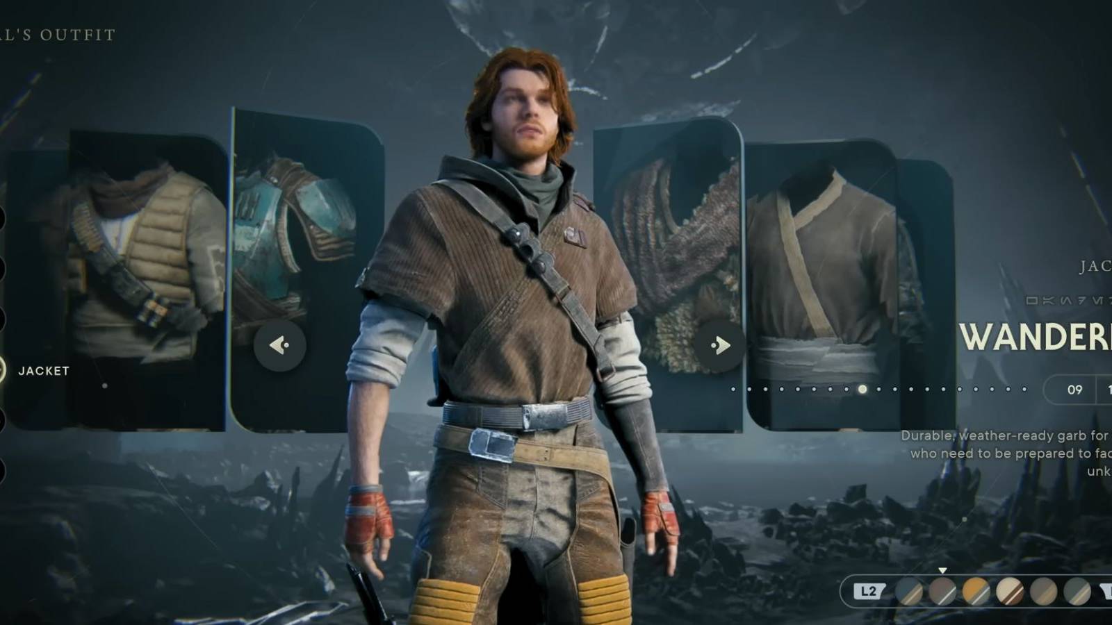 image showing the wanderer outfit in star wars jedi survivor. 