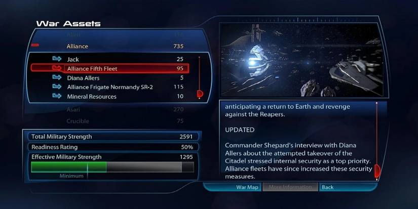 List of the War assets UI in ME 3
