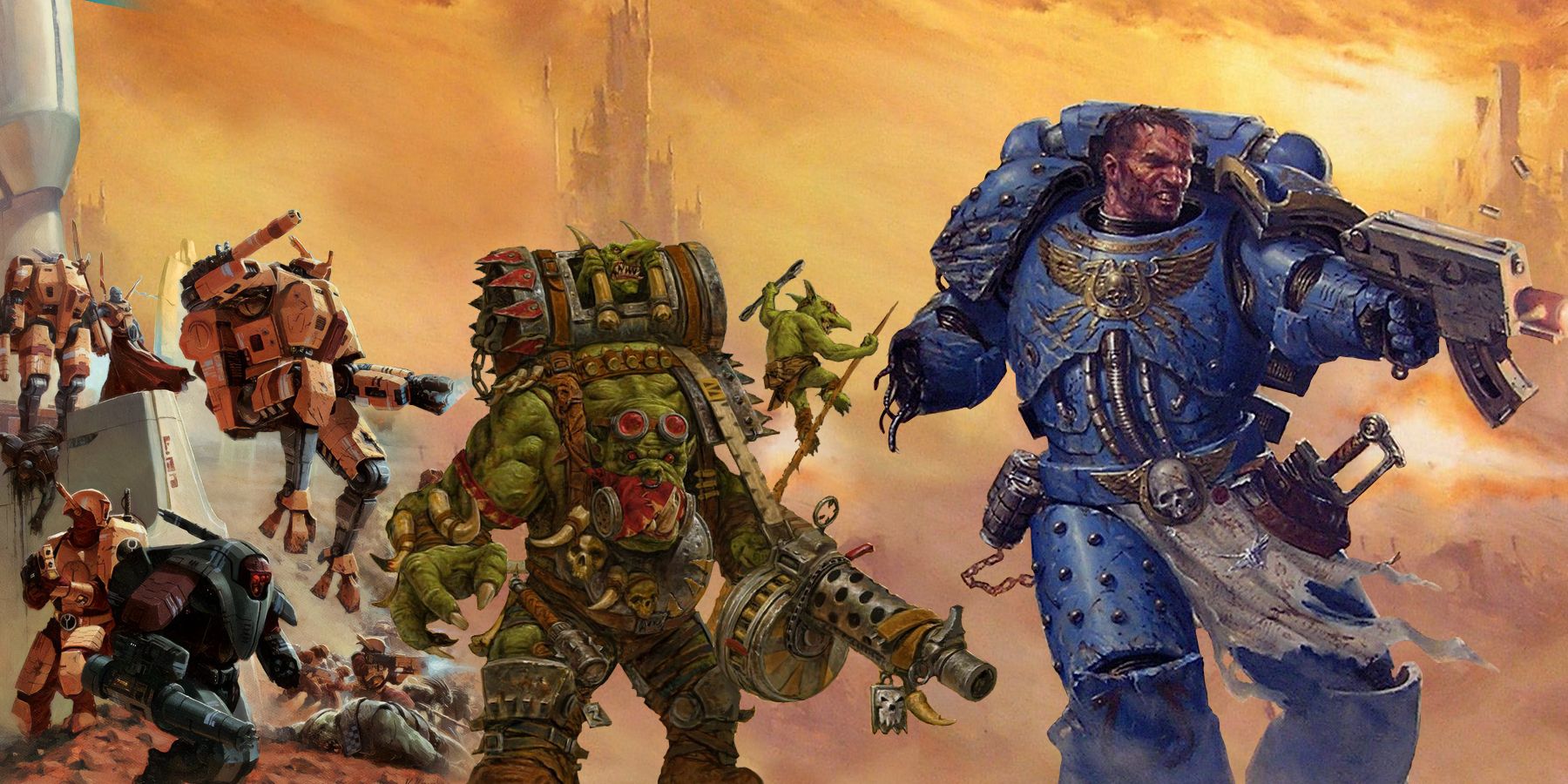 T'au empire, Imperium Of Man, Orks, and chaos Space Marins are amongst The Strongest Warhammer 40K Factions According to Lore