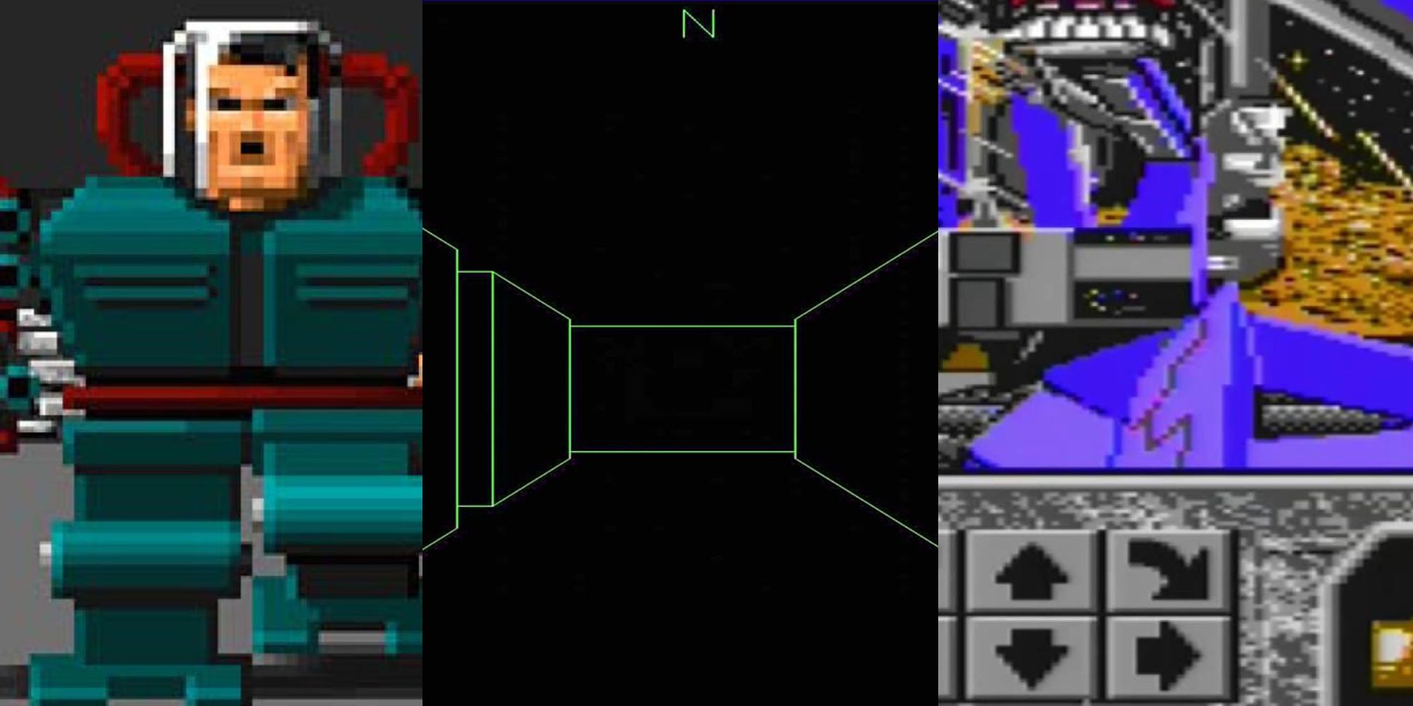 Split image featuring Wolfenstein 3D, Maze War and Xenomorph.