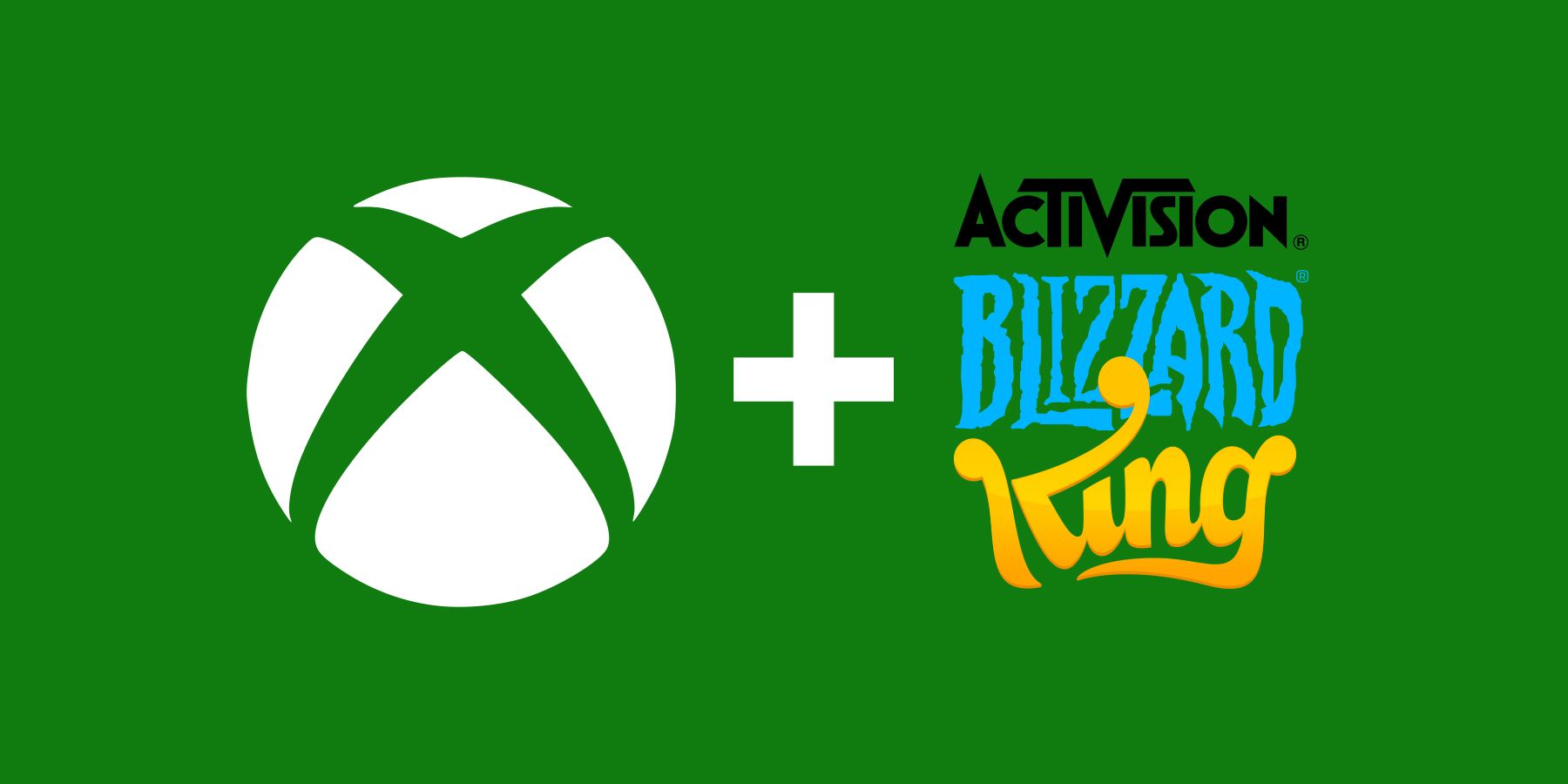 Xbox plus Activision Blizzard King logos on Dark Green