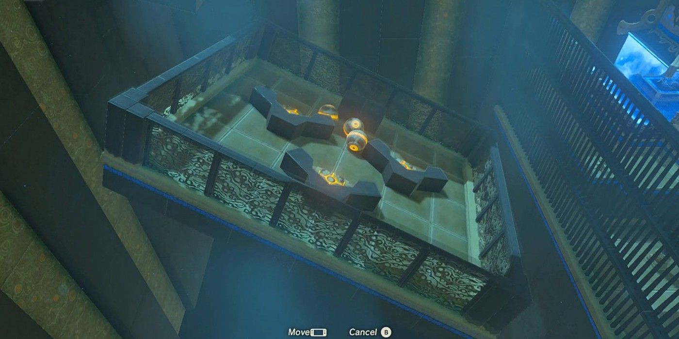 Zelda Breath of the Wild Ze Kasho shrine tilting platform with balls on platforms