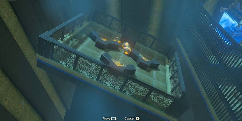 Zelda Breath of the Wild Ze Kasho shrine tilting platform with balls on platforms