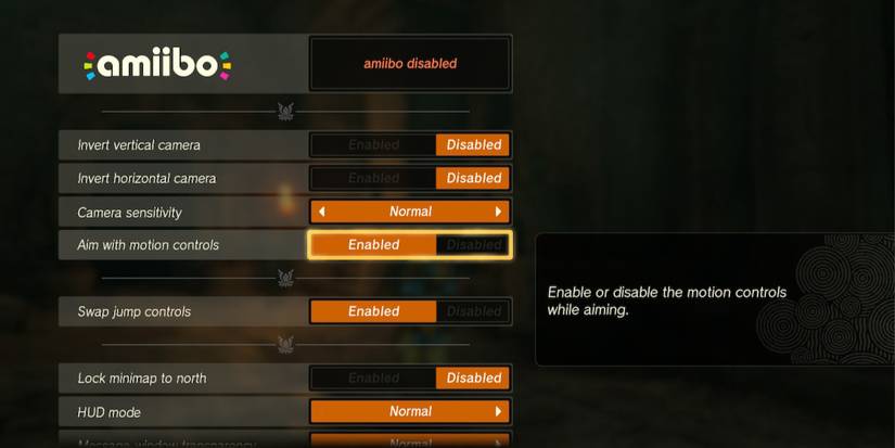 Zelda Tears of the Kingdom Motion Controls Menu Disabled