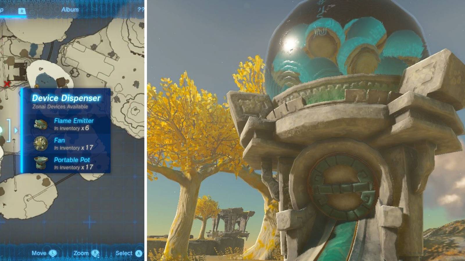 zelda tears of the kingdom zonai device dispenser feature