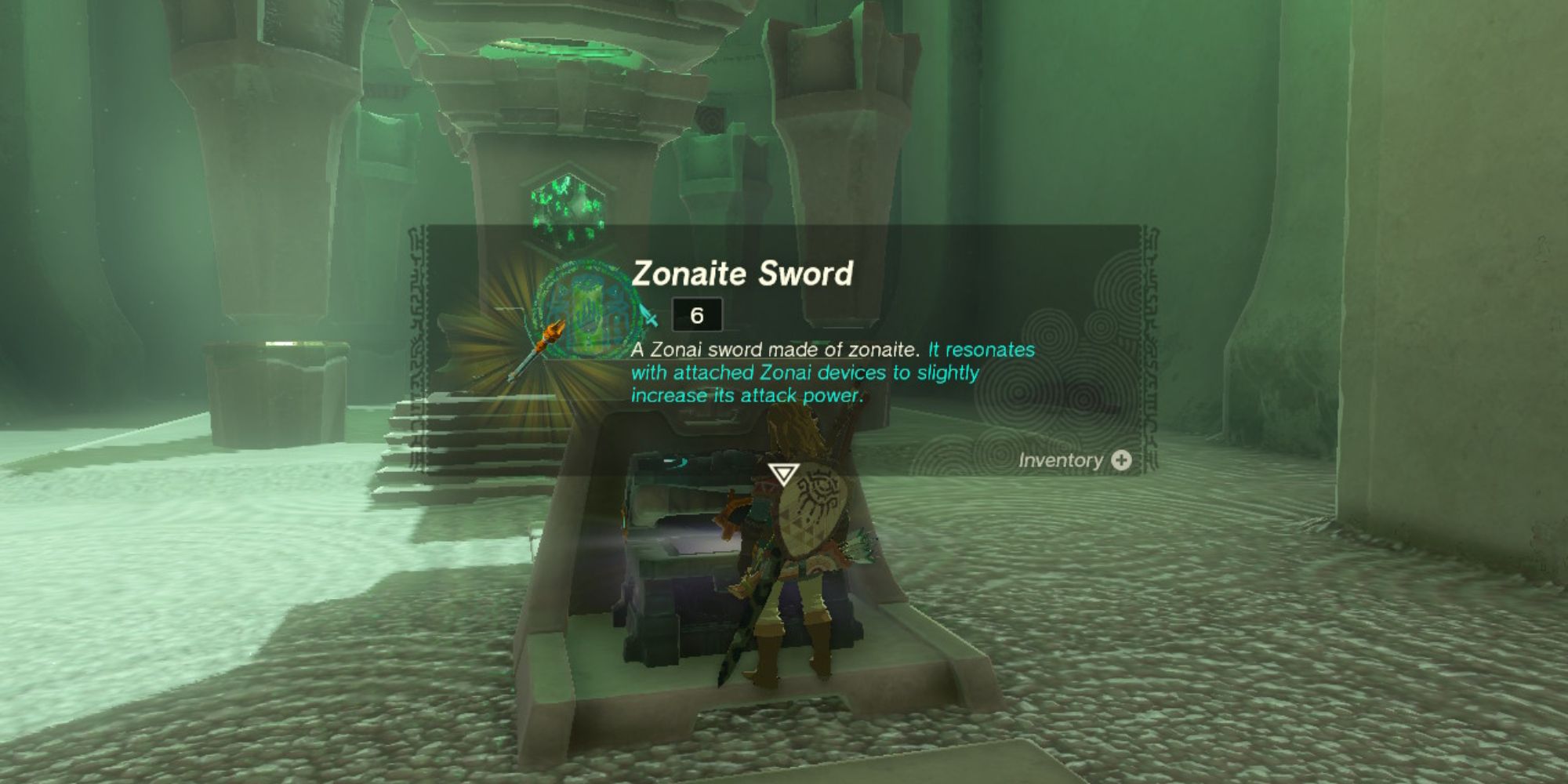 Link obtaining a Zonaite Sword from a treasure chest