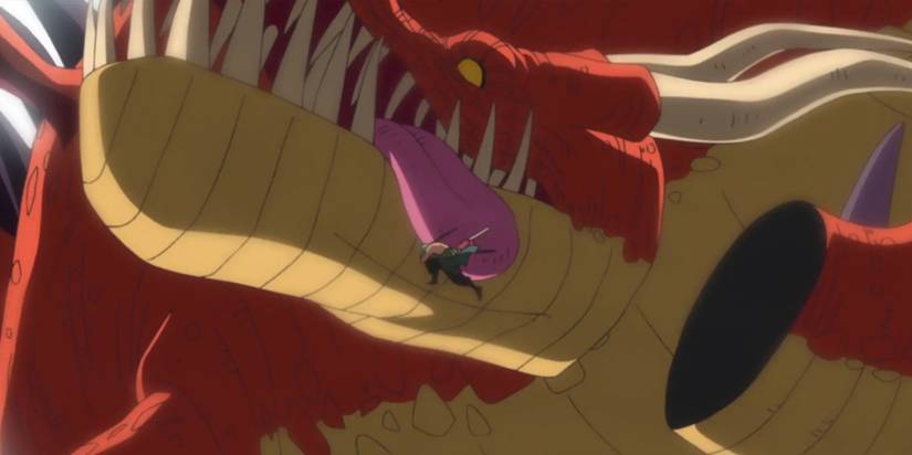 Zoro slices a dragon