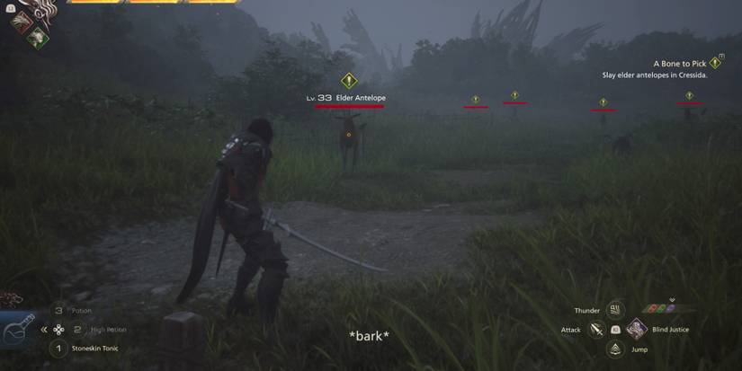 Clive prepares to fight an Elder Antelope in Final Fantasy 16