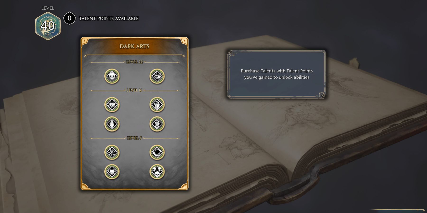 The Dark Arts Talents category in Hogwarts Legacy