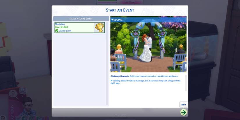 Starting a wedding event in The Sims 4