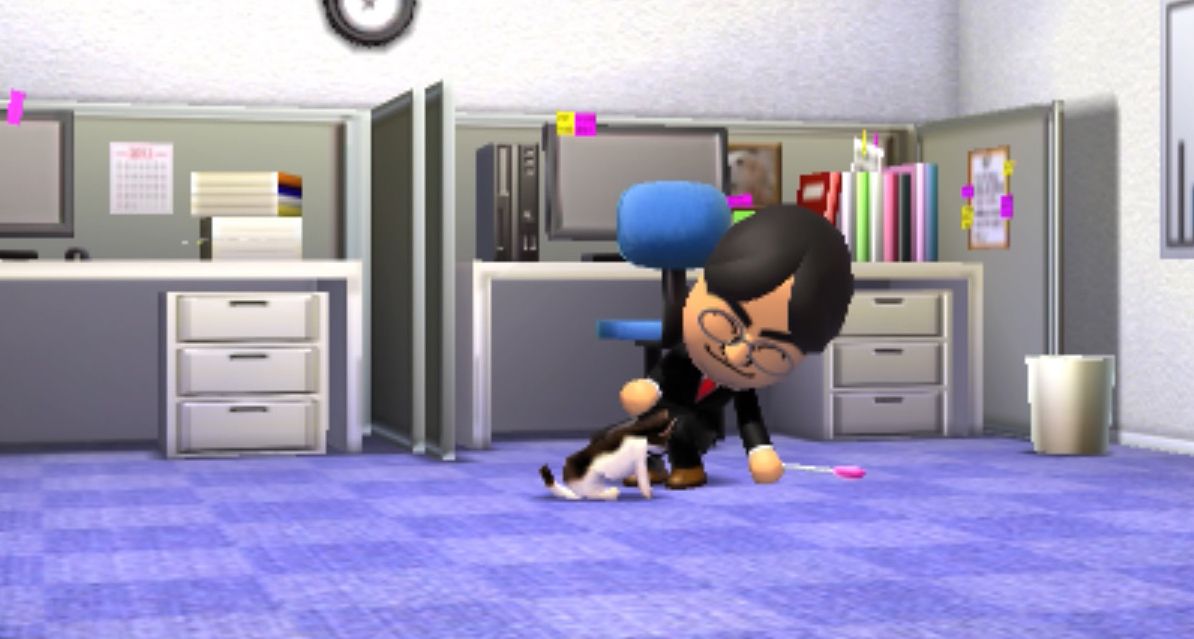 Tomodachi Life playing with cat