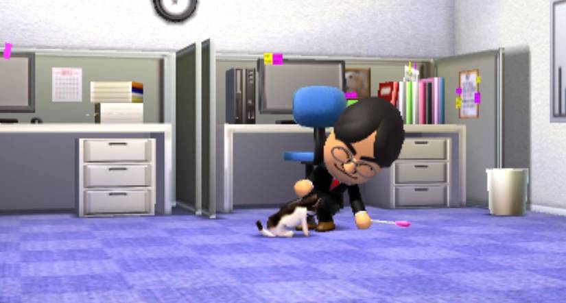 Tomodachi Life playing with cat