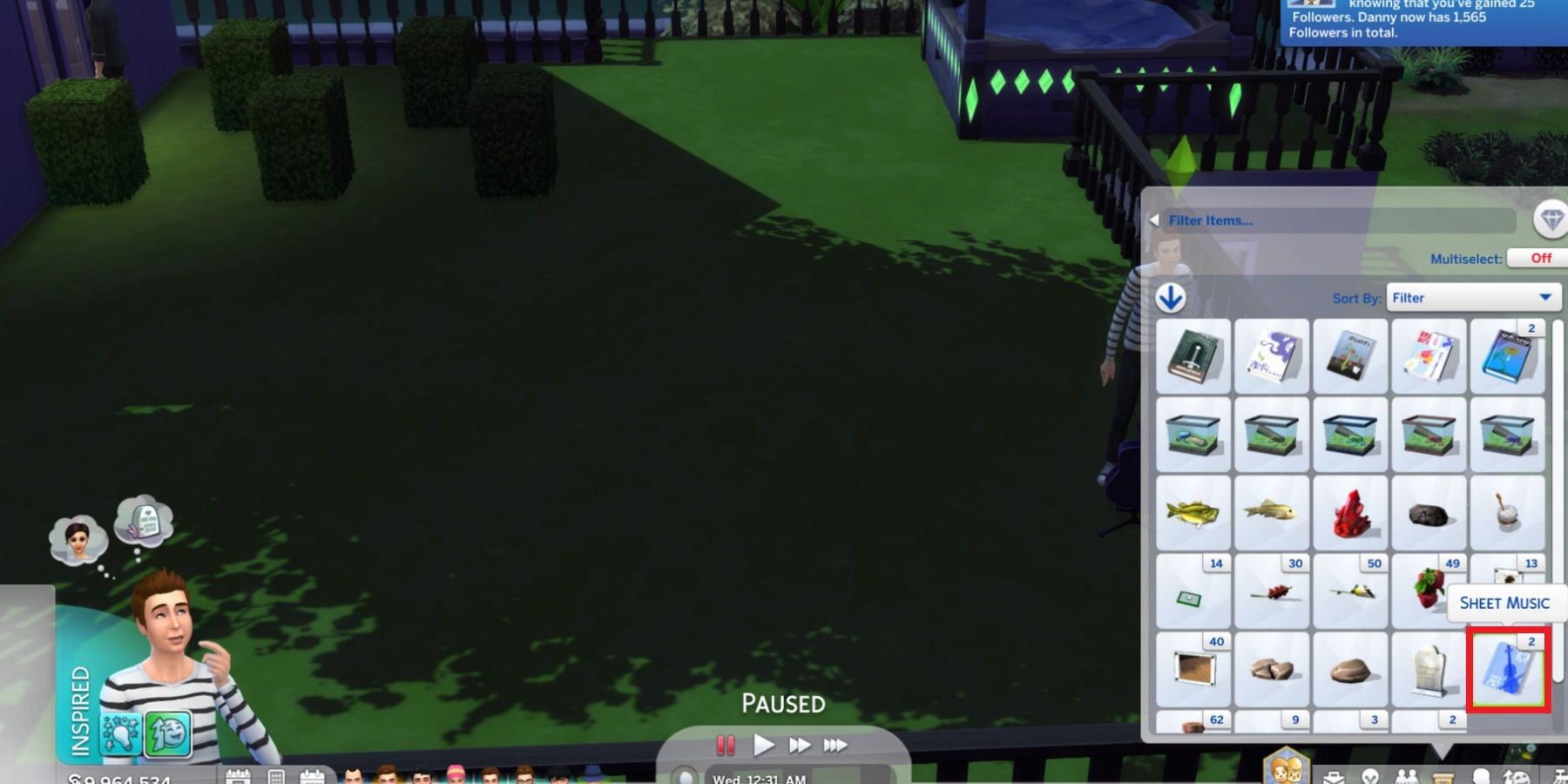 Sheet Music in a Sim's inventory in The Sims 4