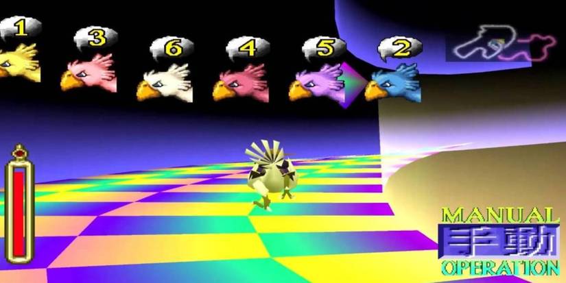 Cloud races a Chocobo in Final Fantasy 7
