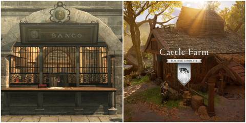A bank in Assassin's Creed: Brotherhood and cattle farm in Valhalla