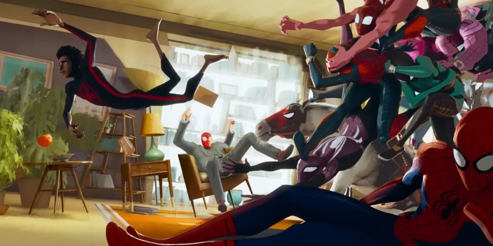 A scene featuring various Spider-Men in Spider-Man Across the Spider-Verse