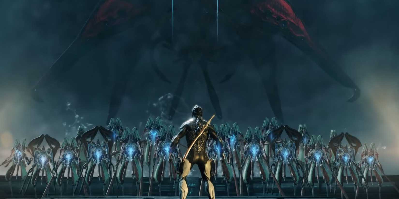 A Tenno fighting Sentients in Warframe