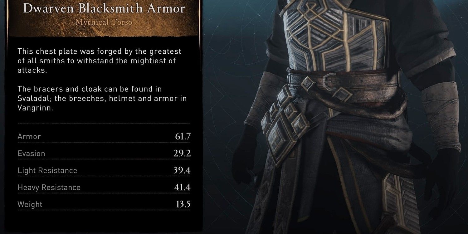AC Valhalla Dwarven Blacksmith Armor inventory stats 