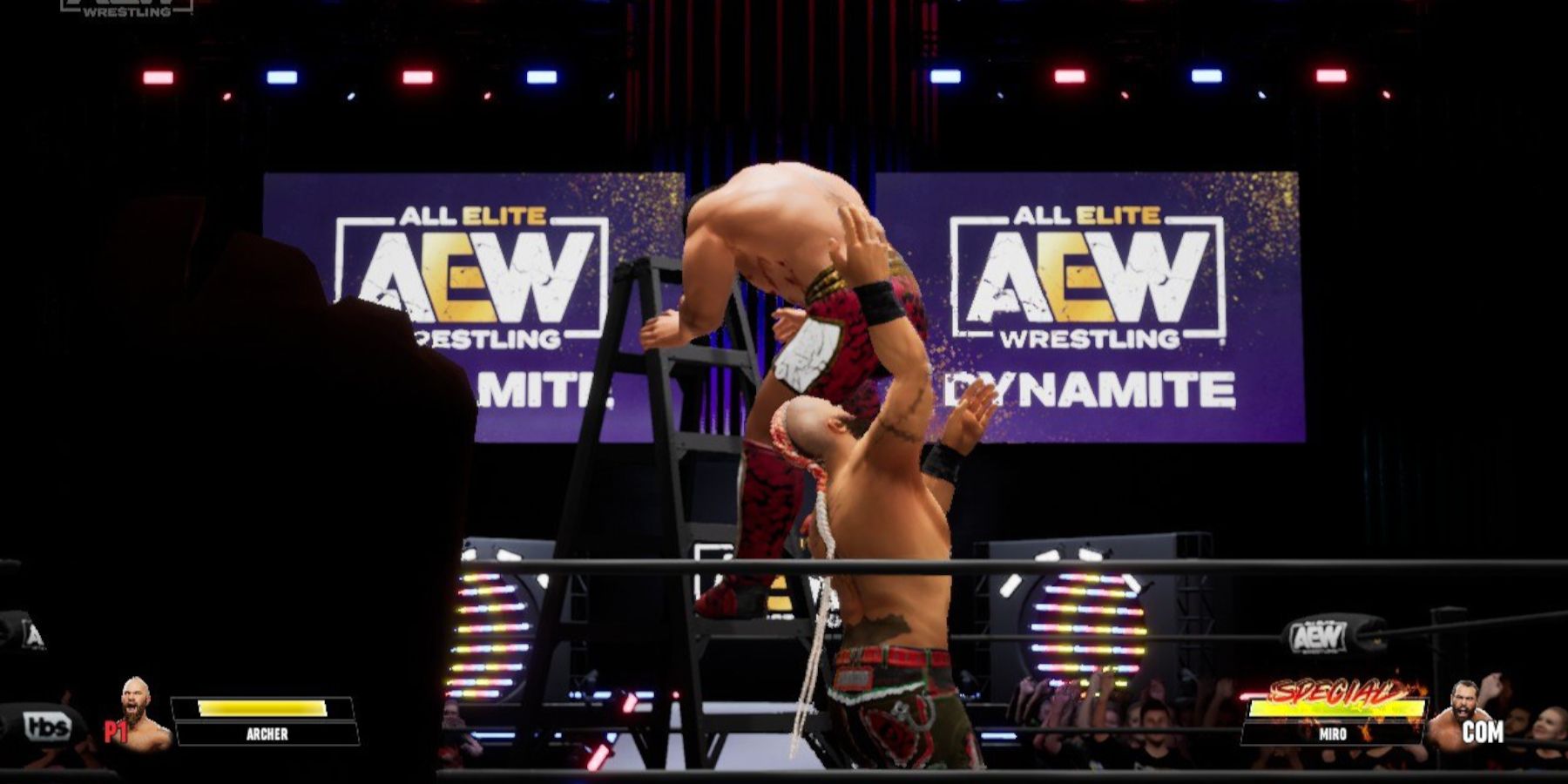 AEW Fight Forever -  grabbing from the ladder  before he wins