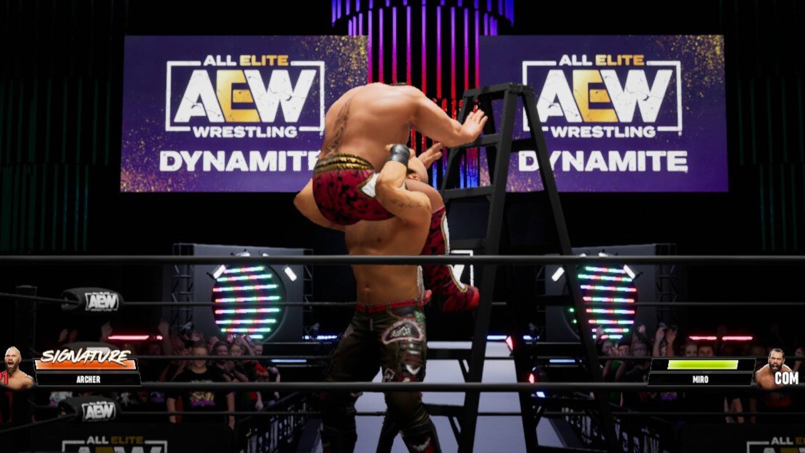AEW Fight Forever -  Lance Archer powerbombing Miro from a ladder 