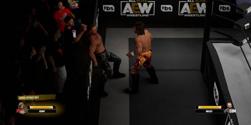 AEW Fight Forever -  Moxley stunned on the barricade