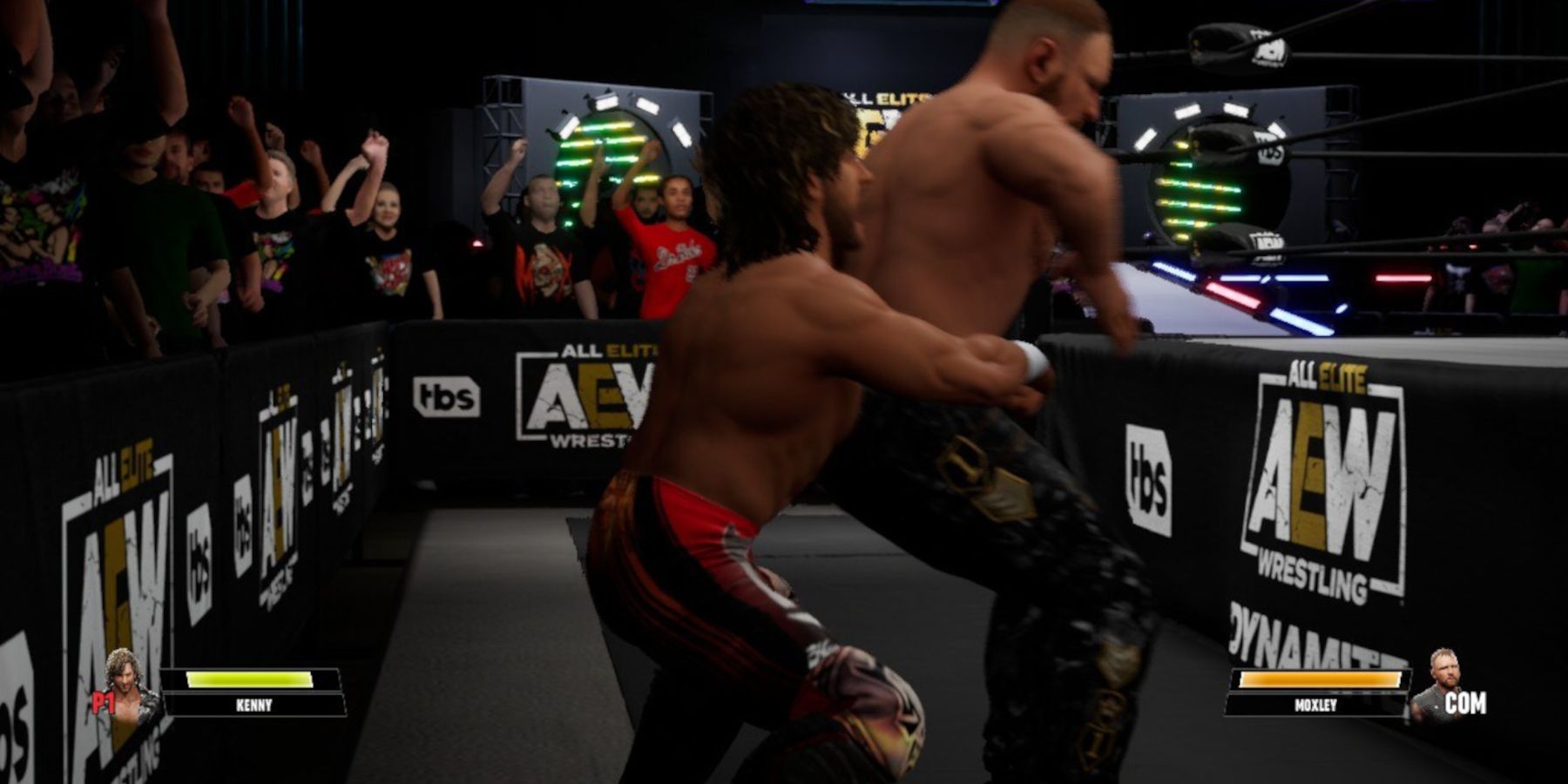 AEW Fight Forever - Omega German suplexing Moxley into the barricade