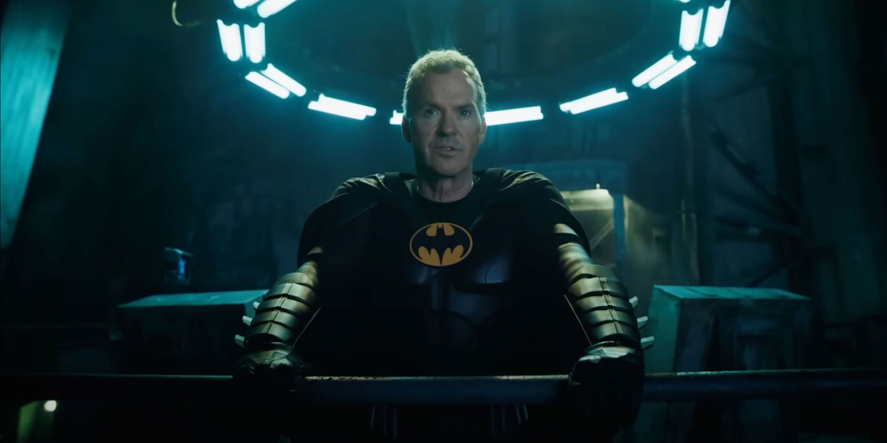 an older batman played by michael keaton