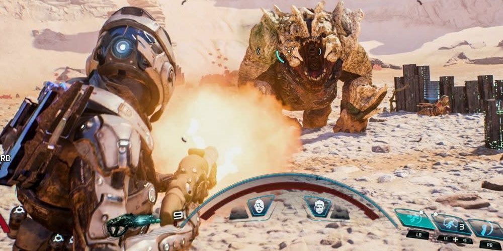 Player Shooting A Fiend Monster In Mass Effect Andromeda