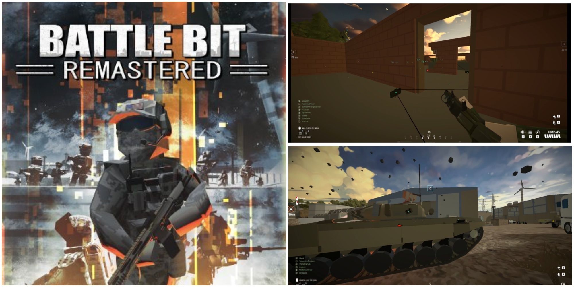 BattleBit Remastered official splash art, claymore trap, and C4 thrown onto tank