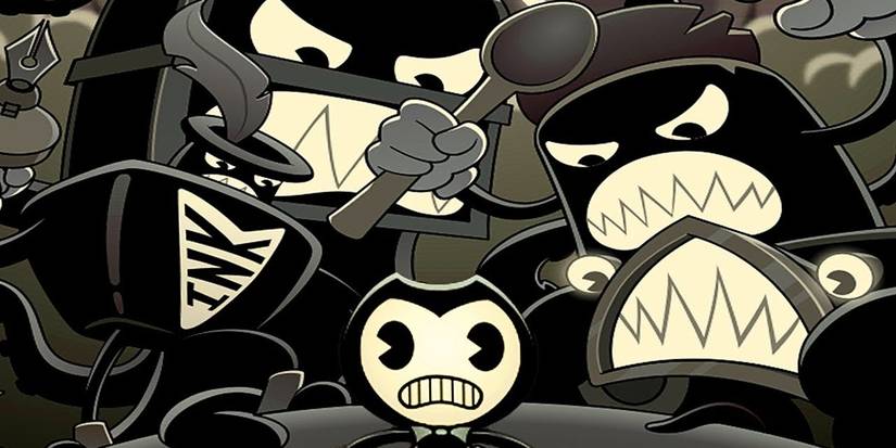 Bendy in Nightmare Run mobile game cartoon promo shot of evil appliances