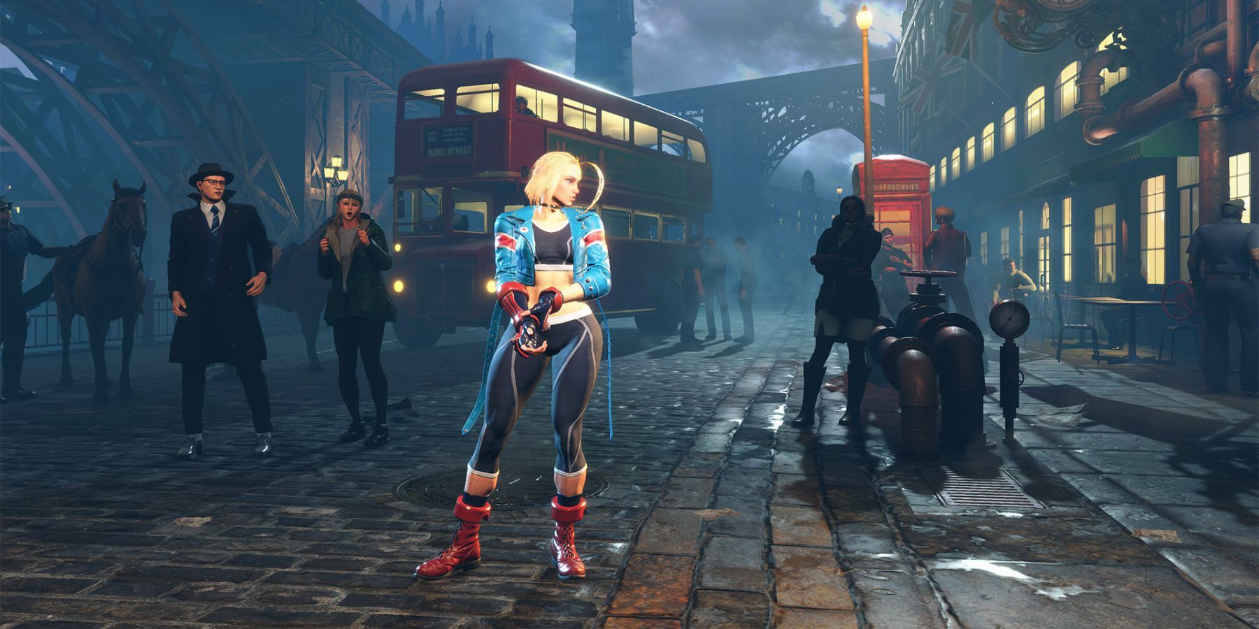 image showing cammy in the middle of the battle ground in street fighter 6.
