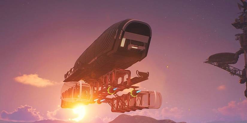 Airship With Multiple Attached Rooms Flying In The Sky